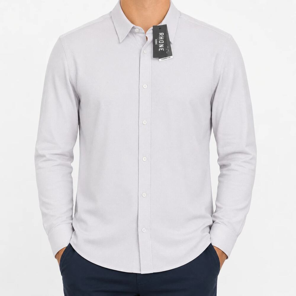 NEW Rhone Shirt Mens 2XL White Blue Red Commuter Long Sleeve Stretch Button Up